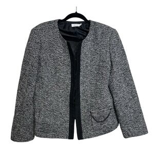 Laura 14 wool tweed blazer black gray plus size office pockets classic neutral